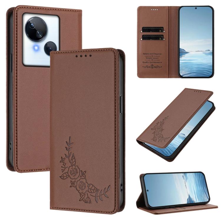 Peony Embossed Magnetic RFID Vegan Leather Phone Case, For Tecno Camon 20 4G / 20 Pro 4G, For Tecno Spark 10 5G, For Tecno Spark 10C / 10 4G, For Tecno Spark 10 Pro 4G / K17 4G