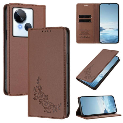 Peony Embossed Magnetic RFID Vegan Leather Phone Case, For Tecno Camon 20 4G / 20 Pro 4G, For Tecno Spark 10 5G, For Tecno Spark 10C / 10 4G, For Tecno Spark 10 Pro 4G / K17 4G