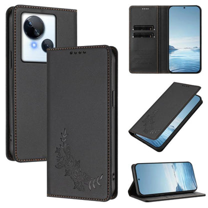 Peony Embossed Magnetic RFID Vegan Leather Phone Case, For Tecno Camon 20 4G / 20 Pro 4G, For Tecno Spark 10 5G, For Tecno Spark 10C / 10 4G, For Tecno Spark 10 Pro 4G / K17 4G