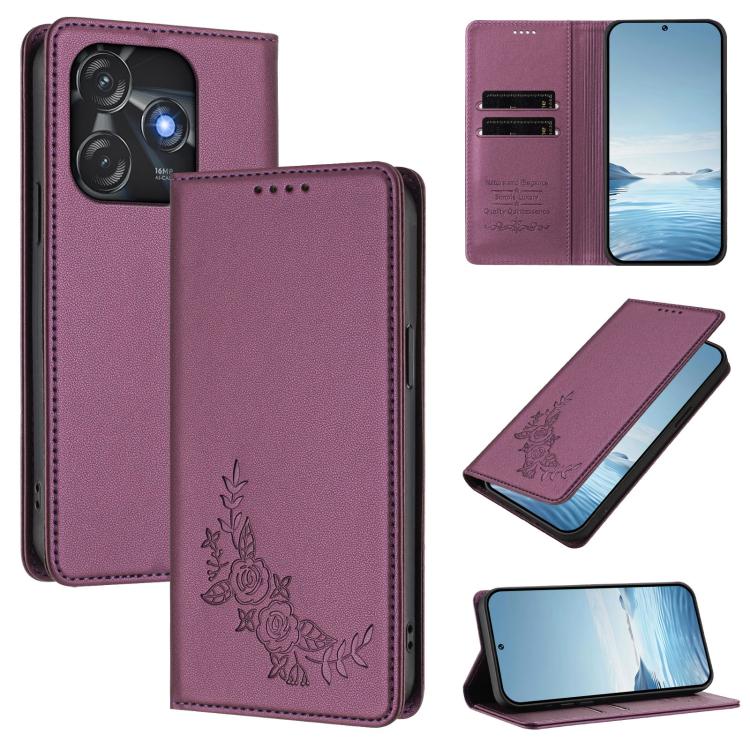 Peony Embossed Magnetic RFID Vegan Leather Phone Case, For Tecno Camon 20 4G / 20 Pro 4G, For Tecno Spark 10 5G, For Tecno Spark 10C / 10 4G, For Tecno Spark 10 Pro 4G / K17 4G