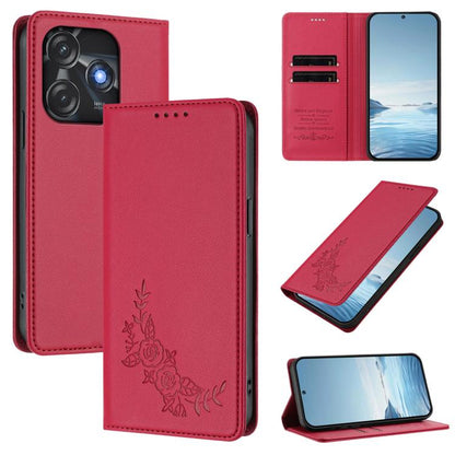 Peony Embossed Magnetic RFID Vegan Leather Phone Case, For Tecno Camon 20 4G / 20 Pro 4G, For Tecno Spark 10 5G, For Tecno Spark 10C / 10 4G, For Tecno Spark 10 Pro 4G / K17 4G