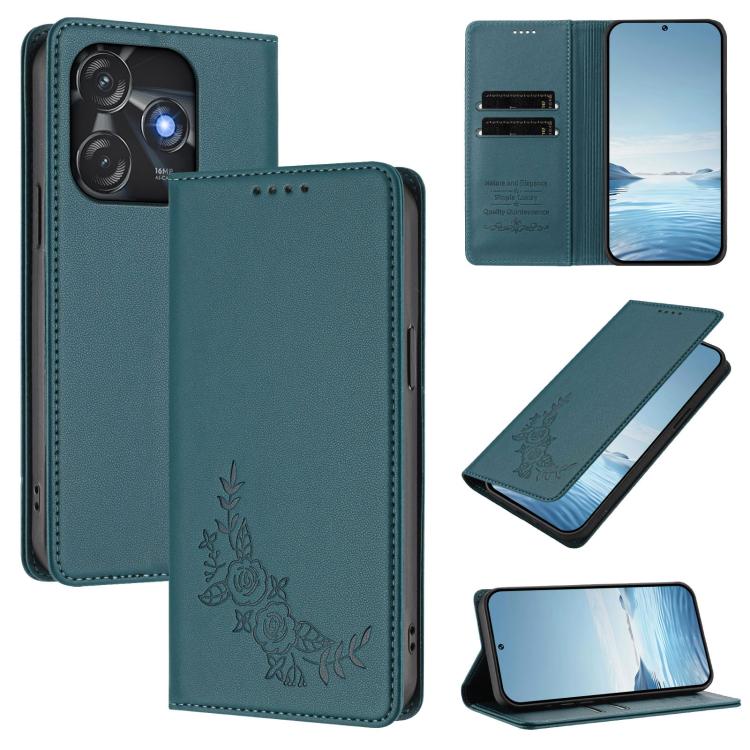 Peony Embossed Magnetic RFID Vegan Leather Phone Case, For Tecno Camon 20 4G / 20 Pro 4G, For Tecno Spark 10 5G, For Tecno Spark 10C / 10 4G, For Tecno Spark 10 Pro 4G / K17 4G