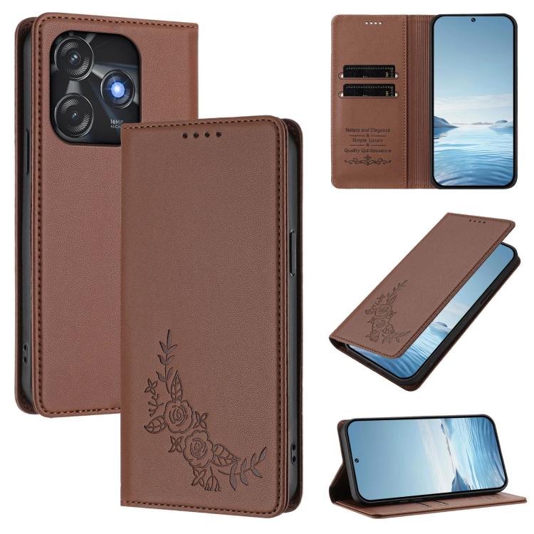 Peony Embossed Magnetic RFID Vegan Leather Phone Case, For Tecno Camon 20 4G / 20 Pro 4G, For Tecno Spark 10 5G, For Tecno Spark 10C / 10 4G, For Tecno Spark 10 Pro 4G / K17 4G