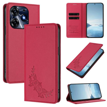 Peony Embossed Magnetic RFID Vegan Leather Phone Case, For Tecno Camon 20 4G / 20 Pro 4G, For Tecno Spark 10 5G, For Tecno Spark 10C / 10 4G, For Tecno Spark 10 Pro 4G / K17 4G