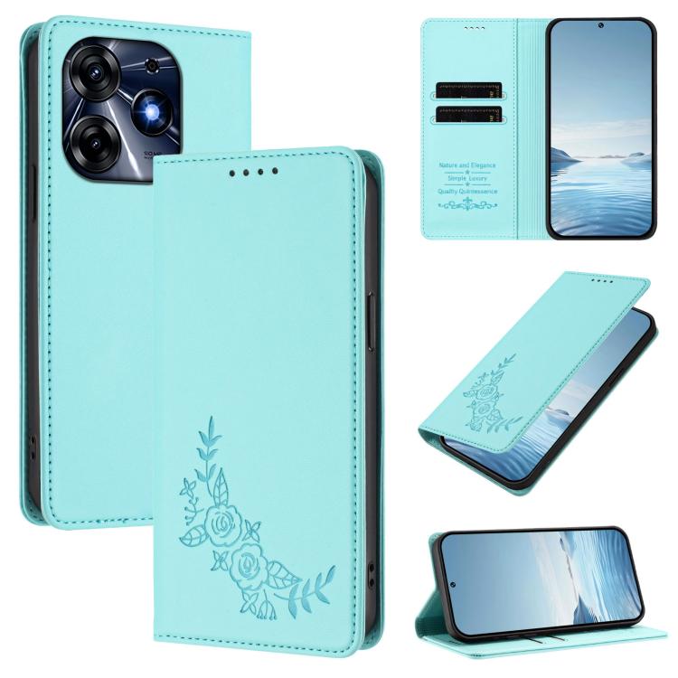 Peony Embossed Magnetic RFID Vegan Leather Phone Case, For Tecno Camon 20 4G / 20 Pro 4G, For Tecno Spark 10 5G, For Tecno Spark 10C / 10 4G, For Tecno Spark 10 Pro 4G / K17 4G