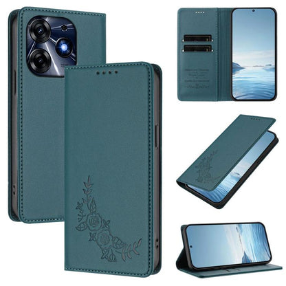 Peony Embossed Magnetic RFID Vegan Leather Phone Case, For Tecno Camon 20 4G / 20 Pro 4G, For Tecno Spark 10 5G, For Tecno Spark 10C / 10 4G, For Tecno Spark 10 Pro 4G / K17 4G
