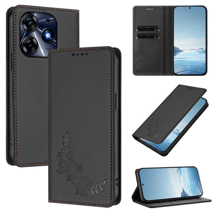 Peony Embossed Magnetic RFID Vegan Leather Phone Case, For Tecno Camon 20 4G / 20 Pro 4G, For Tecno Spark 10 5G, For Tecno Spark 10C / 10 4G, For Tecno Spark 10 Pro 4G / K17 4G