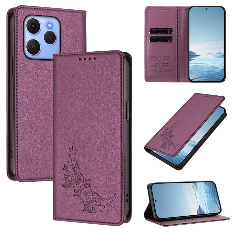 Peony Embossed Magnetic RFID Vegan Leather Phone Case, For Tecno Spark Go 5G 2025 / 40 5G, For Tecno Spark 50 / KN4, For Tecno Camon 50 Pro 4G, For Tecno Camon 50 4G, For Tecno Spark Go 3, For Tenco Pova Slim 5G / Spark Slim 5G, For Tecno Spark 40C    ...