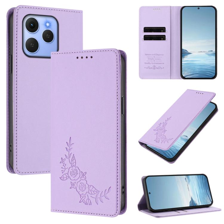 Peony Embossed Magnetic RFID Vegan Leather Phone Case, For Tecno Spark Go 5G 2025 / 40 5G, For Tecno Spark 50 / KN4, For Tecno Camon 50 Pro 4G, For Tecno Camon 50 4G, For Tecno Spark Go 3, For Tenco Pova Slim 5G / Spark Slim 5G, For Tecno Spark 40C    ...
