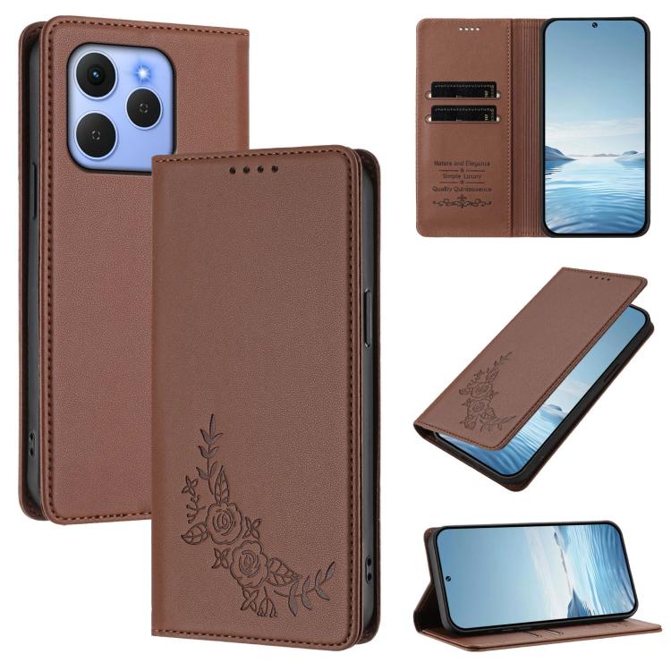 Peony Embossed Magnetic RFID Vegan Leather Phone Case, For Tecno Spark Go 5G 2025 / 40 5G, For Tecno Spark 50 / KN4, For Tecno Camon 50 Pro 4G, For Tecno Camon 50 4G, For Tecno Spark Go 3, For Tenco Pova Slim 5G / Spark Slim 5G, For Tecno Spark 40C    ...