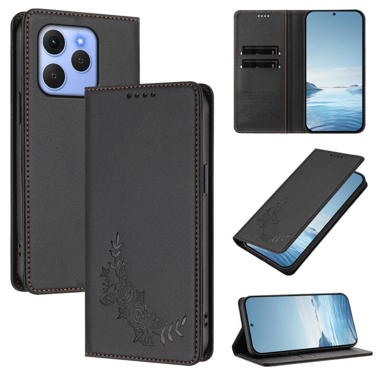 Peony Embossed Magnetic RFID Vegan Leather Phone Case, For Tecno Spark Go 5G 2025 / 40 5G, For Tecno Spark 50 / KN4, For Tecno Camon 50 Pro 4G, For Tecno Camon 50 4G, For Tecno Spark Go 3, For Tenco Pova Slim 5G / Spark Slim 5G, For Tecno Spark 40C    ...