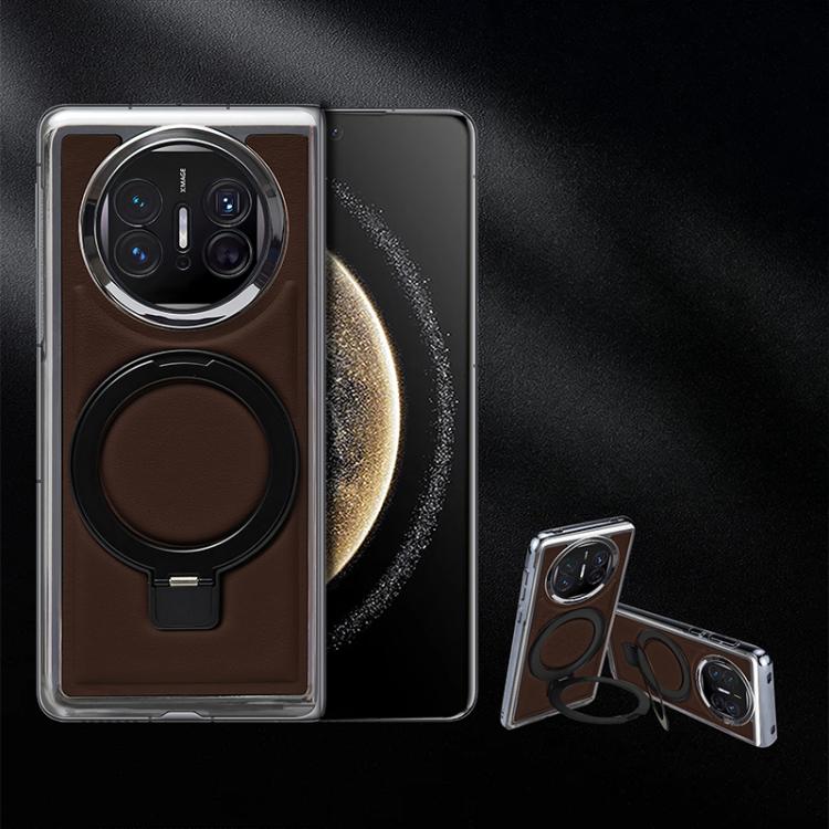 Foldable Screen Holder Electroplated Vegan Leather Phone Case, For Huawei Mate X6, For Huawei Mate X5, For Huawei Mate X3