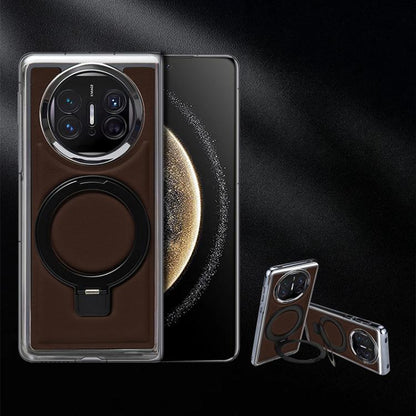Foldable Screen Holder Electroplated Vegan Leather Phone Case, For Huawei Mate X6, For Huawei Mate X5, For Huawei Mate X3