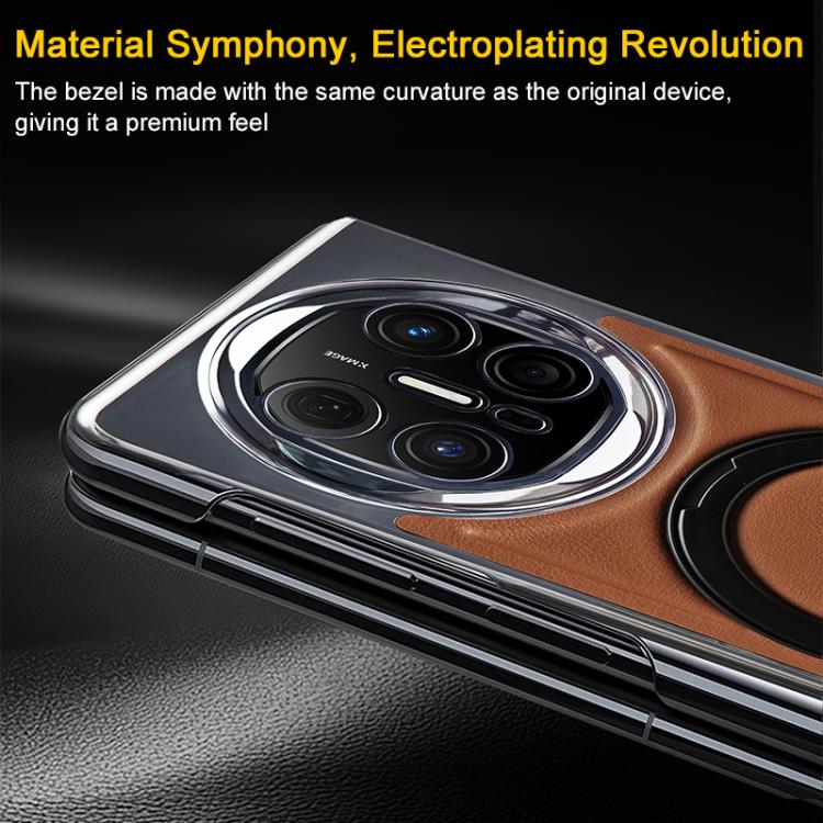 Foldable Screen Holder Electroplated Vegan Leather Phone Case, For Huawei Mate X6, For Huawei Mate X5, For Huawei Mate X3