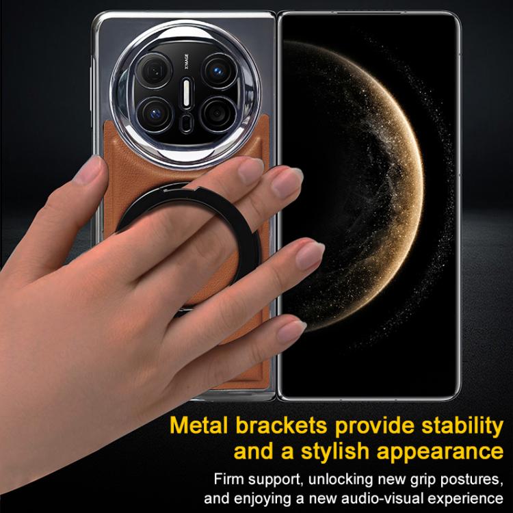 Foldable Screen Holder Electroplated Vegan Leather Phone Case, For Huawei Mate X6, For Huawei Mate X5, For Huawei Mate X3