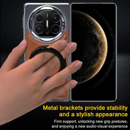 Foldable Screen Holder Electroplated Vegan Leather Phone Case, For Huawei Mate X6, For Huawei Mate X5, For Huawei Mate X3