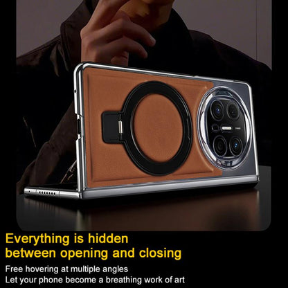 Foldable Screen Holder Electroplated Vegan Leather Phone Case, For Huawei Mate X6, For Huawei Mate X5, For Huawei Mate X3