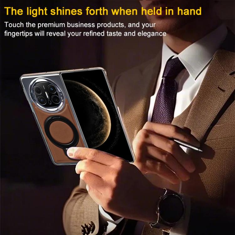 Foldable Screen Holder Electroplated Vegan Leather Phone Case, For Huawei Mate X6, For Huawei Mate X5, For Huawei Mate X3
