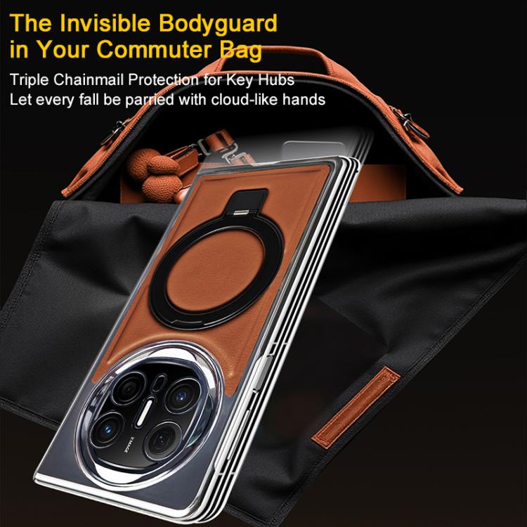 Foldable Screen Holder Electroplated Vegan Leather Phone Case, For Huawei Mate X6, For Huawei Mate X5, For Huawei Mate X3