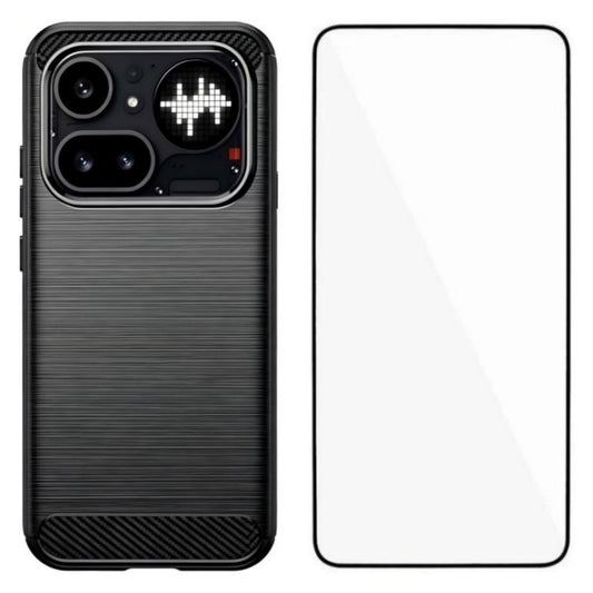 WANLONFENG Brushed Texture Shockproof TPU Phone Case with Screen Film, For Nothing Phone 4a Pro, For Nothing Phone 4a, For Nothing Phone 3, For Nothing CMF Phone 2 Pro, For Nothing Phone 3a, For Nothing Phone 3a Pro, For Nothing Phone 2a
