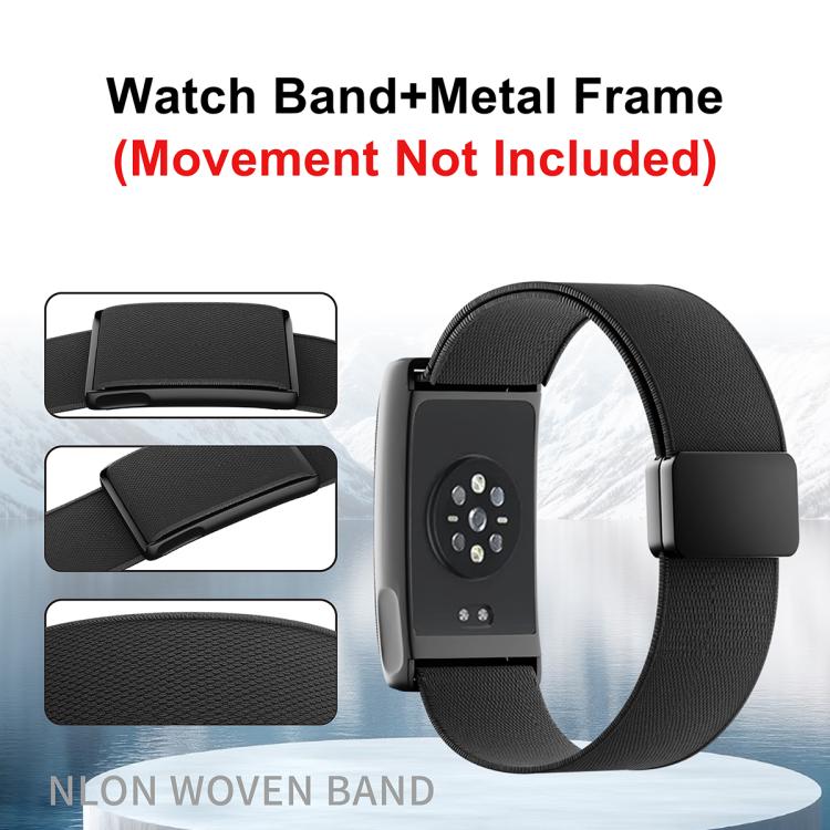 Magnetic Clasp Stretch Nylon Woven Watch Band with Metal Frame, For Amazfit Helio Strap