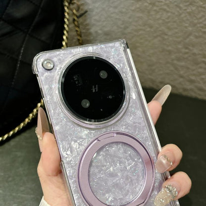 Gilded Shell Pattern Axial Magnetic Phone Case with 360 Holder, For OPPO Find N6 5G