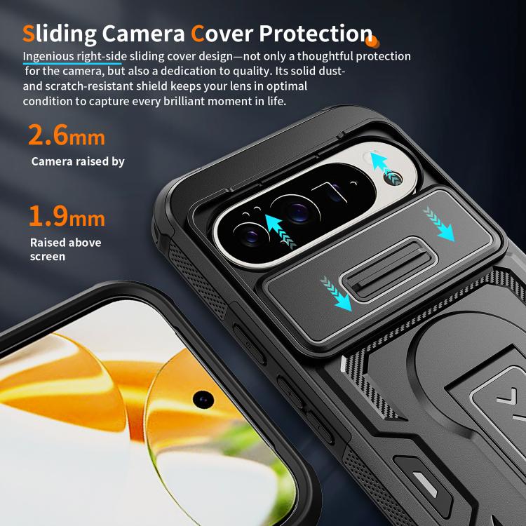 Slid Camera Shield Invisible Holder PC Hybrid TPU Phone Case, For Google Pixel 10 Pro XL, For Google Pixel 10 / 10 Pro / 9 / 9 Pro