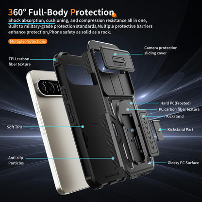 Slid Camera Shield Invisible Holder PC Hybrid TPU Phone Case, For Google Pixel 10 Pro XL, For Google Pixel 10 / 10 Pro / 9 / 9 Pro