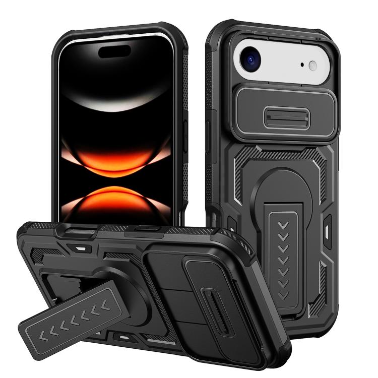 Slid Camera Shield Invisible Holder PC Hybrid TPU Phone Case, For iPhone 17e / 16e, For iPhone 17 Pro Max, For iPhone 17 Pro, For iPhone 17, For iPhone Air, For iPhone 16 Pro Max, For iPhone 16 Pro