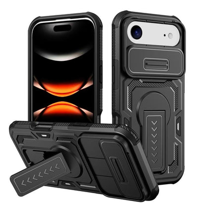 Slid Camera Shield Invisible Holder PC Hybrid TPU Phone Case, For iPhone 17e / 16e, For iPhone 17 Pro Max, For iPhone 17 Pro, For iPhone 17, For iPhone Air, For iPhone 16 Pro Max, For iPhone 16 Pro