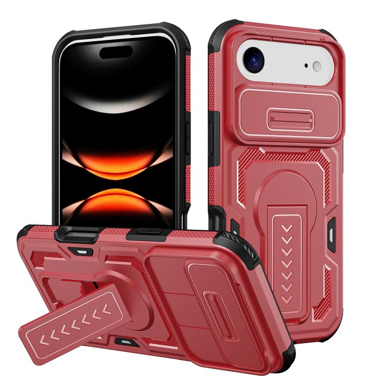 Slid Camera Shield Invisible Holder PC Hybrid TPU Phone Case, For iPhone 17e / 16e, For iPhone 17 Pro Max, For iPhone 17 Pro, For iPhone 17, For iPhone Air, For iPhone 16 Pro Max, For iPhone 16 Pro