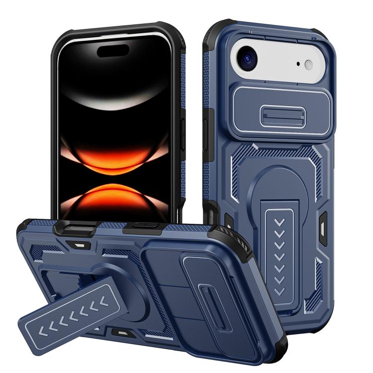 Slid Camera Shield Invisible Holder PC Hybrid TPU Phone Case, For iPhone 17e / 16e, For iPhone 17 Pro Max, For iPhone 17 Pro, For iPhone 17, For iPhone Air, For iPhone 16 Pro Max, For iPhone 16 Pro