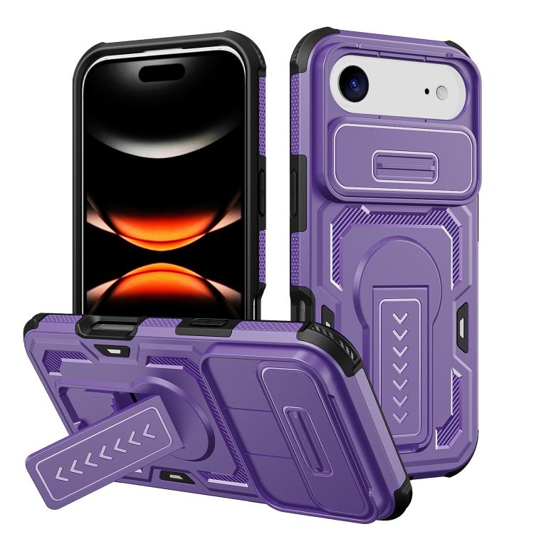 Slid Camera Shield Invisible Holder PC Hybrid TPU Phone Case, For iPhone 17e / 16e, For iPhone 17 Pro Max, For iPhone 17 Pro, For iPhone 17, For iPhone Air, For iPhone 16 Pro Max, For iPhone 16 Pro