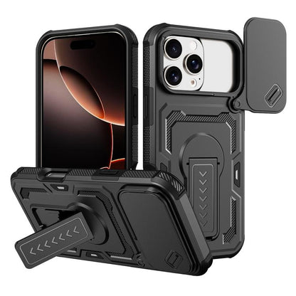 Slid Camera Shield Invisible Holder PC Hybrid TPU Phone Case, For iPhone 17e / 16e, For iPhone 17 Pro Max, For iPhone 17 Pro, For iPhone 17, For iPhone Air, For iPhone 16 Pro Max, For iPhone 16 Pro