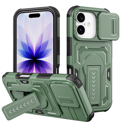 Slid Camera Shield Invisible Holder PC Hybrid TPU Phone Case, For iPhone 17e / 16e, For iPhone 17 Pro Max, For iPhone 17 Pro, For iPhone 17, For iPhone Air, For iPhone 16 Pro Max, For iPhone 16 Pro