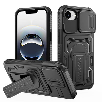 Slid Camera Shield Invisible Holder PC Hybrid TPU Phone Case, For iPhone 17e / 16e, For iPhone 17 Pro Max, For iPhone 17 Pro, For iPhone 17, For iPhone Air, For iPhone 16 Pro Max, For iPhone 16 Pro