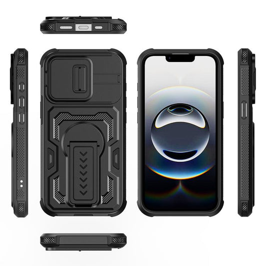 Slid Camera Shield Invisible Holder PC Hybrid TPU Phone Case, For iPhone 17e / 16e, For iPhone 17 Pro Max, For iPhone 17 Pro, For iPhone 17, For iPhone Air, For iPhone 16 Pro Max, For iPhone 16 Pro