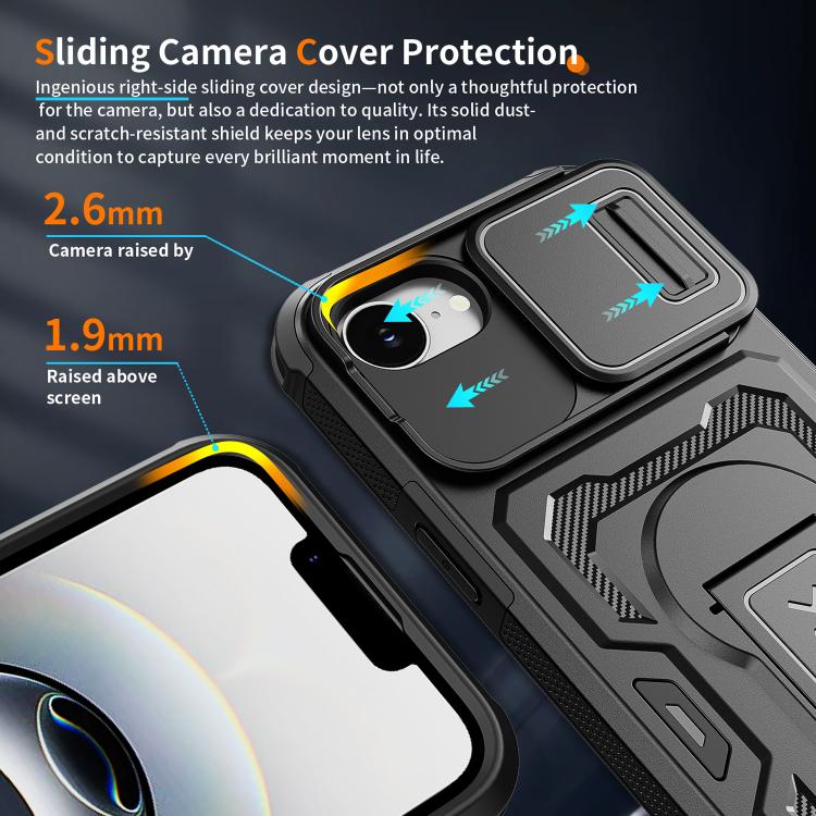 Slid Camera Shield Invisible Holder PC Hybrid TPU Phone Case, For iPhone 17e / 16e, For iPhone 17 Pro Max, For iPhone 17 Pro, For iPhone 17, For iPhone Air, For iPhone 16 Pro Max, For iPhone 16 Pro