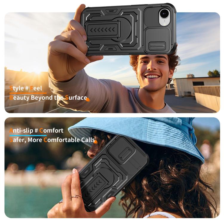 Slid Camera Shield Invisible Holder PC Hybrid TPU Phone Case, For iPhone 17e / 16e, For iPhone 17 Pro Max, For iPhone 17 Pro, For iPhone 17, For iPhone Air, For iPhone 16 Pro Max, For iPhone 16 Pro
