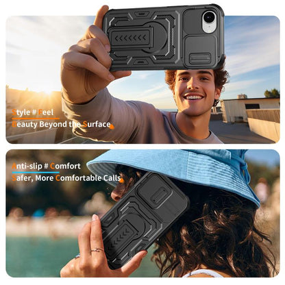 Slid Camera Shield Invisible Holder PC Hybrid TPU Phone Case, For iPhone 17e / 16e, For iPhone 17 Pro Max, For iPhone 17 Pro, For iPhone 17, For iPhone Air, For iPhone 16 Pro Max, For iPhone 16 Pro