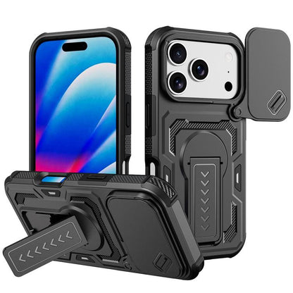 Slid Camera Shield Invisible Holder PC Hybrid TPU Phone Case, For iPhone 18, For iPhone 18 Pro, For iPhone 18 Pro Max, For iPhone 17e / 16e, For iPhone 17 Pro Max, For iPhone 17 Pro, For iPhone 17, For iPhone Air, For iPhone 16 Pro Max, For iPhone 16 Pro