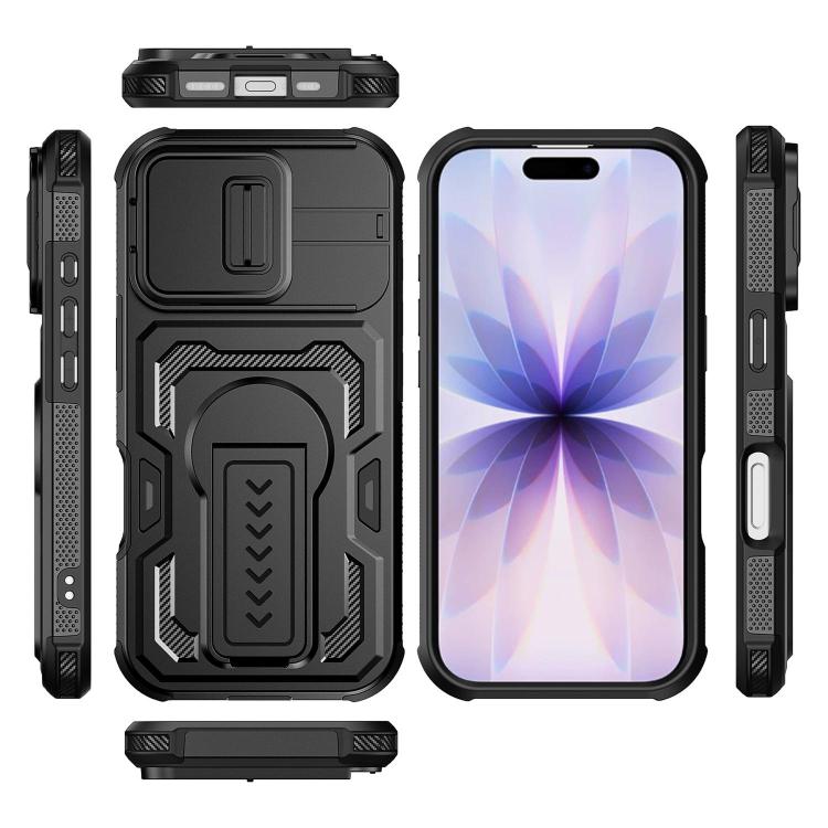 Slid Camera Shield Invisible Holder PC Hybrid TPU Phone Case, For iPhone 18, For iPhone 18 Pro, For iPhone 18 Pro Max, For iPhone 17e / 16e, For iPhone 17 Pro Max, For iPhone 17 Pro, For iPhone 17, For iPhone Air, For iPhone 16 Pro Max, For iPhone 16 Pro