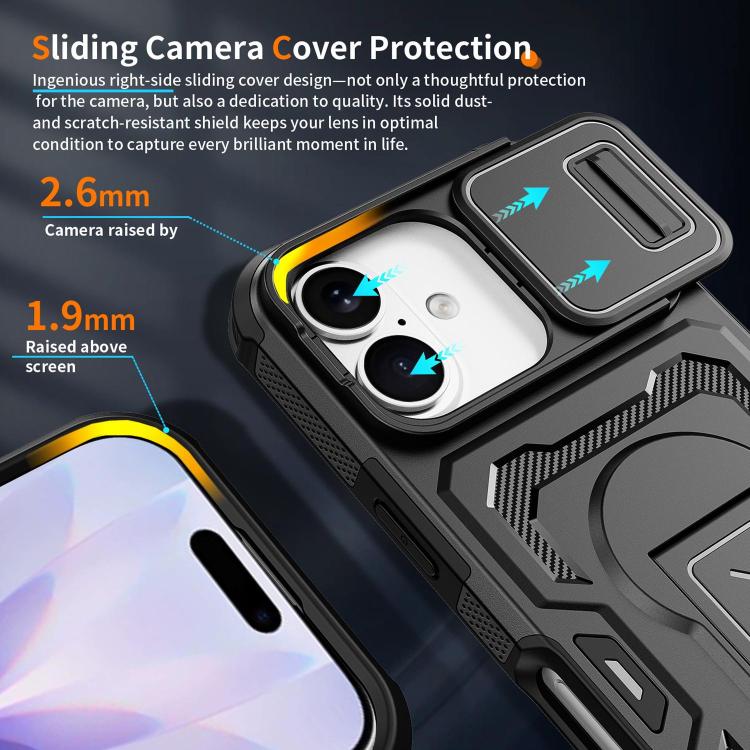 Slid Camera Shield Invisible Holder PC Hybrid TPU Phone Case, For iPhone 18, For iPhone 18 Pro, For iPhone 18 Pro Max, For iPhone 17e / 16e, For iPhone 17 Pro Max, For iPhone 17 Pro, For iPhone 17, For iPhone Air, For iPhone 16 Pro Max, For iPhone 16 Pro