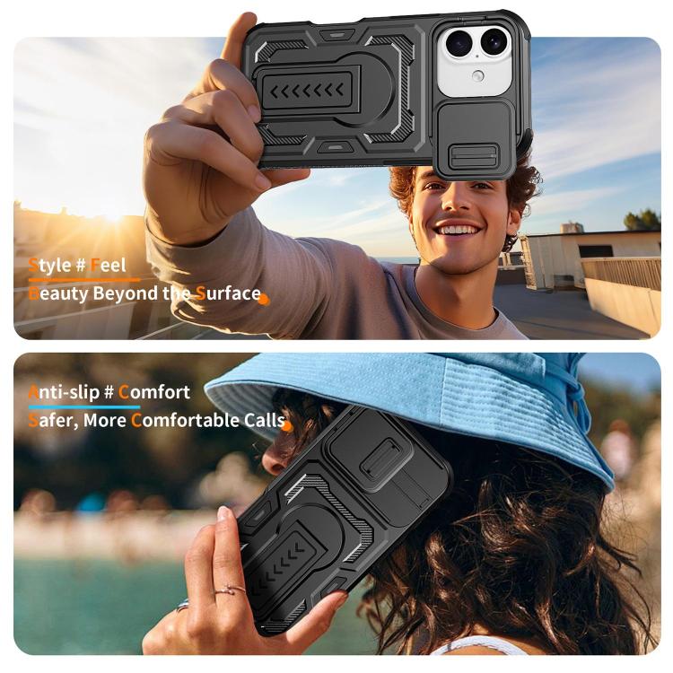 Slid Camera Shield Invisible Holder PC Hybrid TPU Phone Case, For iPhone 18, For iPhone 18 Pro, For iPhone 18 Pro Max, For iPhone 17e / 16e, For iPhone 17 Pro Max, For iPhone 17 Pro, For iPhone 17, For iPhone Air, For iPhone 16 Pro Max, For iPhone 16 Pro