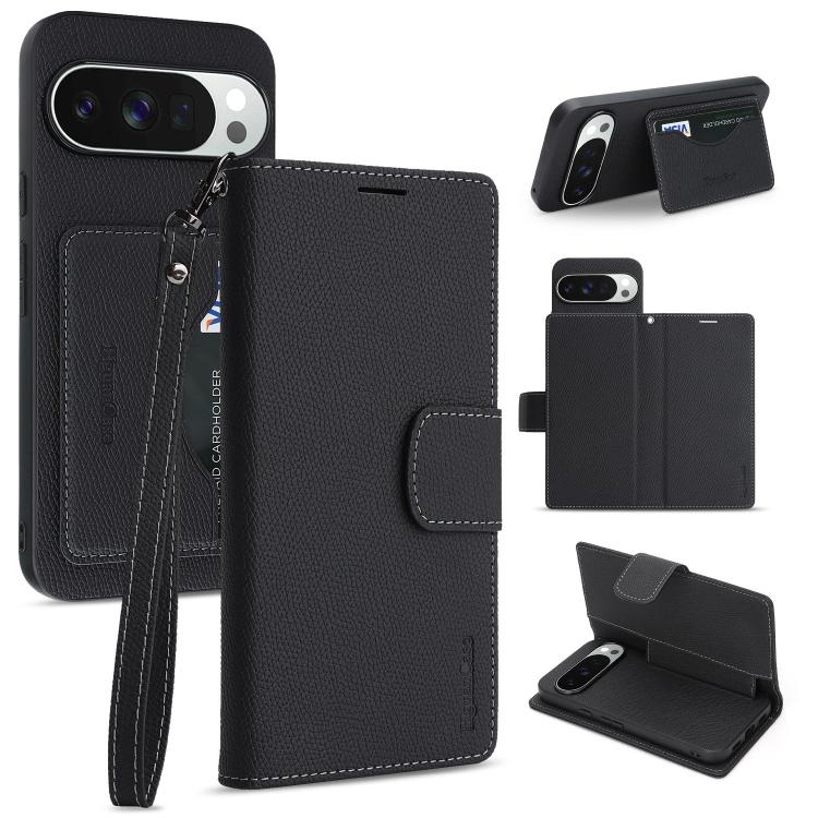 Retro Litchi Texture Vegan Leather Magnetic Wallet Phone Case with Wrist Strap, For Google Pixel 10a, For Google Pixel 10 Pro XL, For Google Pixel 10 / 10 Pro, For Google Pixel 9a, For Google Pixel 9 Pro XL, For Google Pixel 9 / 9 Pro