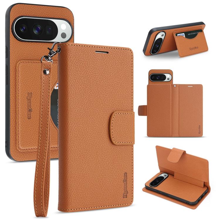 Retro Litchi Texture Vegan Leather Magnetic Wallet Phone Case with Wrist Strap, For Google Pixel 10a, For Google Pixel 10 Pro XL, For Google Pixel 10 / 10 Pro, For Google Pixel 9a, For Google Pixel 9 Pro XL, For Google Pixel 9 / 9 Pro