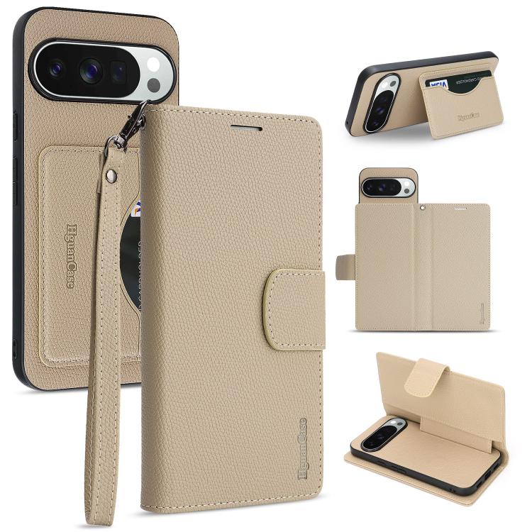 Retro Litchi Texture Vegan Leather Magnetic Wallet Phone Case with Wrist Strap, For Google Pixel 10a, For Google Pixel 10 Pro XL, For Google Pixel 10 / 10 Pro, For Google Pixel 9a, For Google Pixel 9 Pro XL, For Google Pixel 9 / 9 Pro
