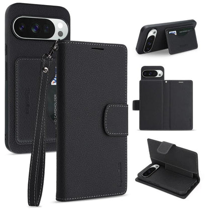 Retro Litchi Texture Vegan Leather Magnetic Wallet Phone Case with Wrist Strap, For Google Pixel 10a, For Google Pixel 10 Pro XL, For Google Pixel 10 / 10 Pro, For Google Pixel 9a, For Google Pixel 9 Pro XL, For Google Pixel 9 / 9 Pro