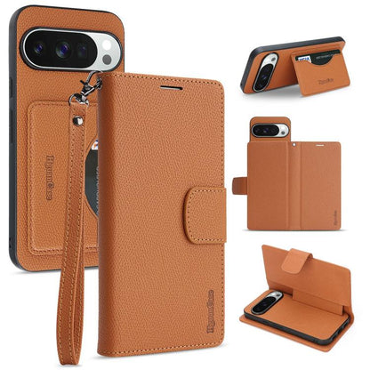 Retro Litchi Texture Vegan Leather Magnetic Wallet Phone Case with Wrist Strap, For Google Pixel 10a, For Google Pixel 10 Pro XL, For Google Pixel 10 / 10 Pro, For Google Pixel 9a, For Google Pixel 9 Pro XL, For Google Pixel 9 / 9 Pro