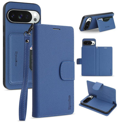 Retro Litchi Texture Vegan Leather Magnetic Wallet Phone Case with Wrist Strap, For Google Pixel 10a, For Google Pixel 10 Pro XL, For Google Pixel 10 / 10 Pro, For Google Pixel 9a, For Google Pixel 9 Pro XL, For Google Pixel 9 / 9 Pro